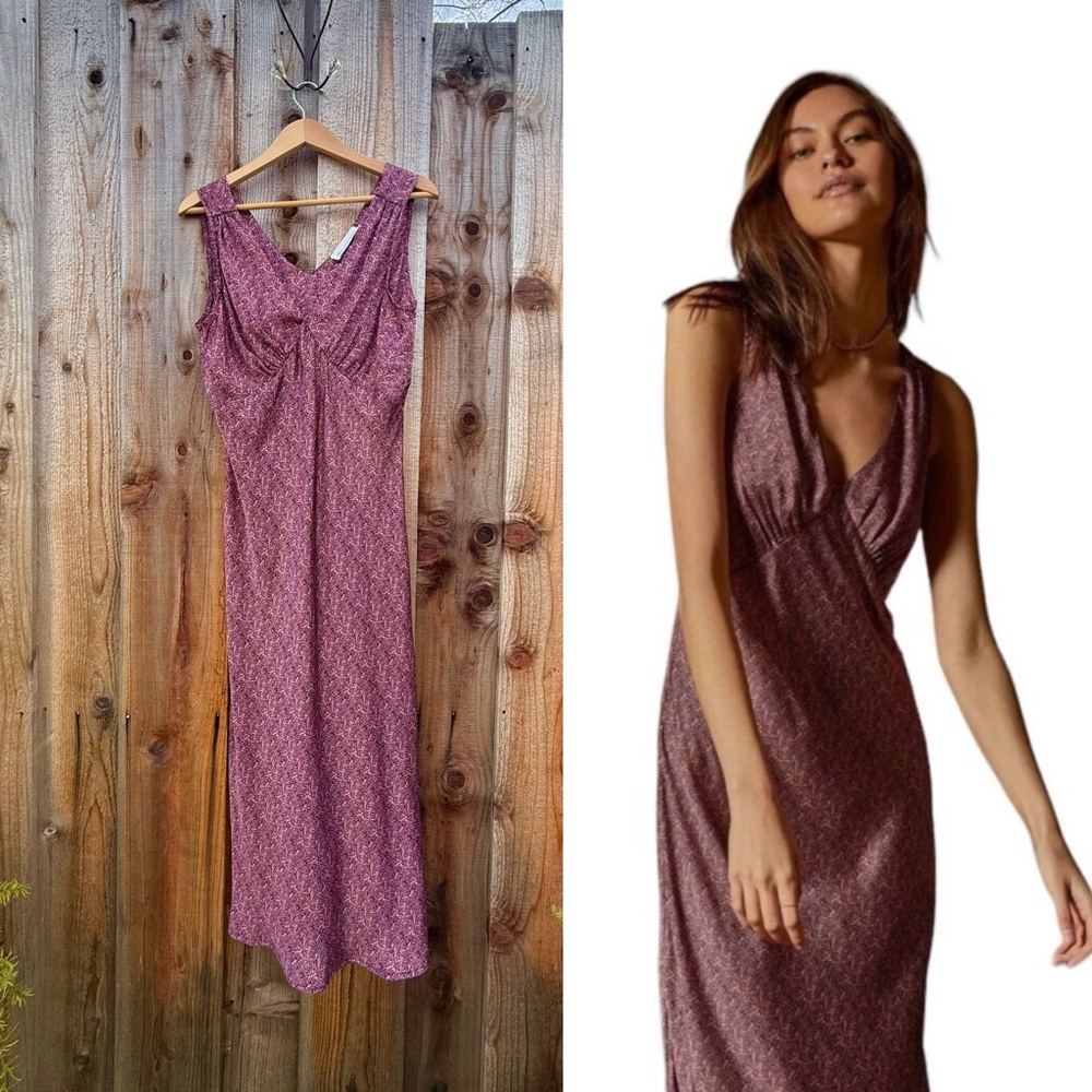 Anthropologie Amalia Maroon Floral Midi Slip Dress 🌿